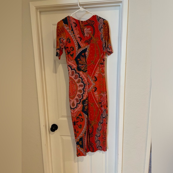 Farm Rio for Anthropologie Orange and Navy Giannina Sheath Dress -Sz Small - Picture 5 of 8